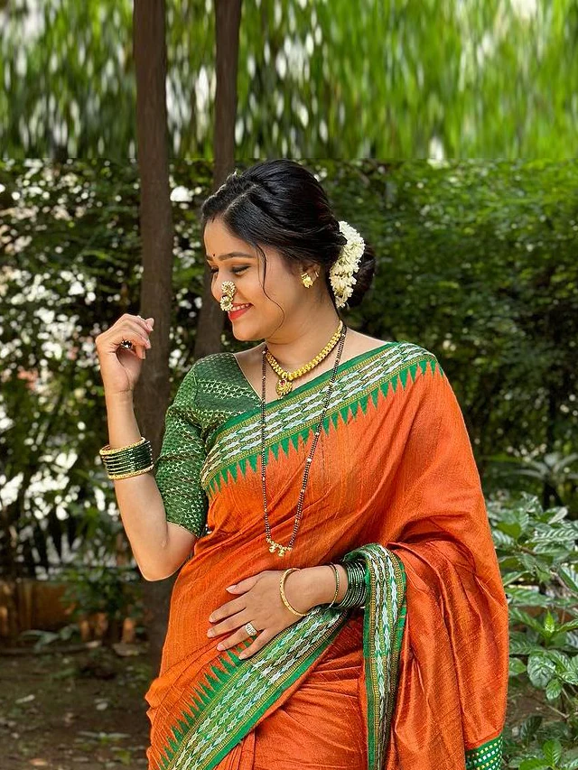 Akshaya-Deodhar-Orange-Saree